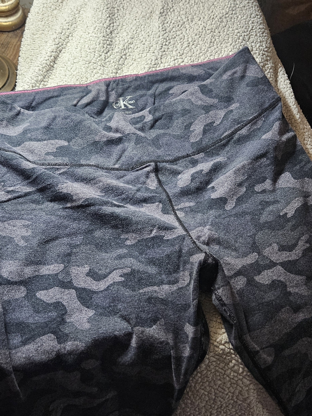 Calvin Klein Black & Gray Camo Leggings with Pink Waist Trim